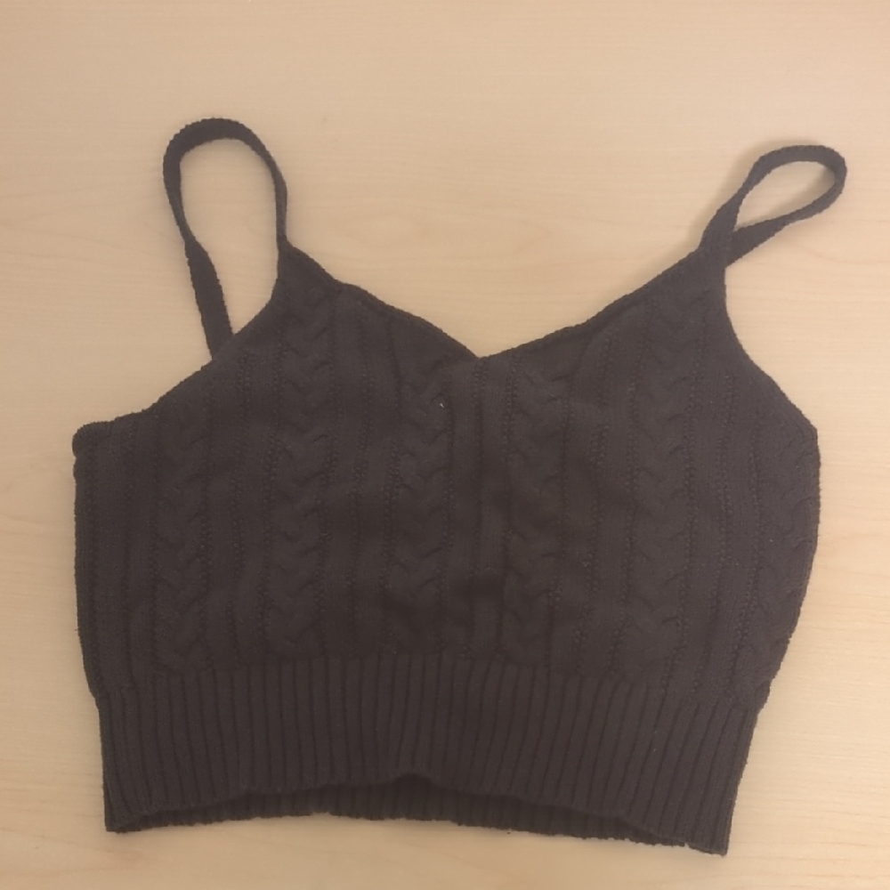Black Cable Knit Women's Top